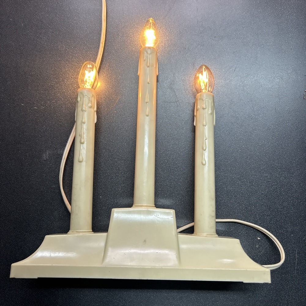 Vintage~3 Light Molded Candle Drip Golden Ivory Plastic Candelier Tested w/Bulbs - Picture 3 of 7